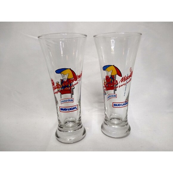 Vintage Bud Light Spuds Mackenzie Original Party Animal Set of 2 Pilsner Glasses - Picture 1 of 10